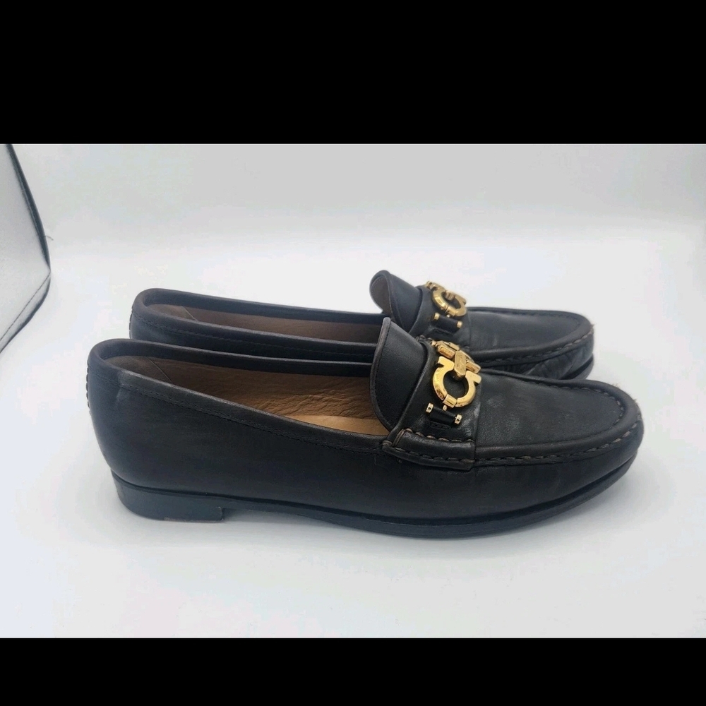 Salvatore Ferragamo Horsebit Leather Loafer Heels Brown Leather Women Size 5.5 B